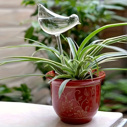 5 bird-shaped self-watering spikes, transparent and reusable, for home gardening and balcony succulents.