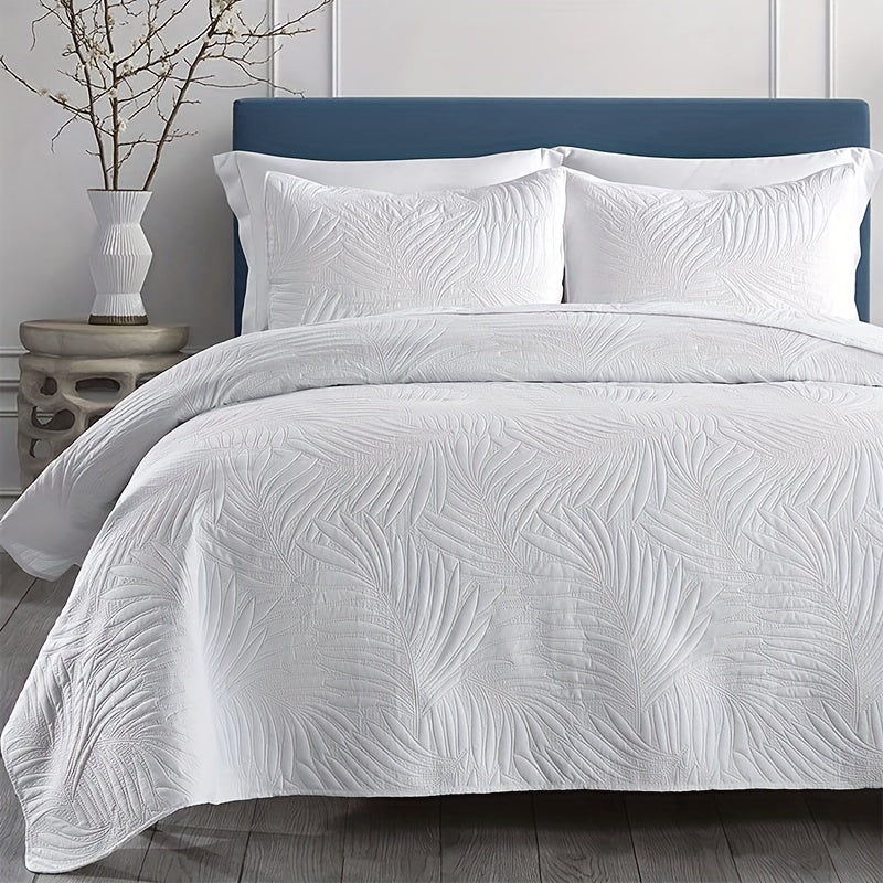 Bedroom Dormitory Room Decor Set includes one leaf embossed bedspread and two pillowcases, all made of soft, breathable, and comfortable materials. Filler not included.