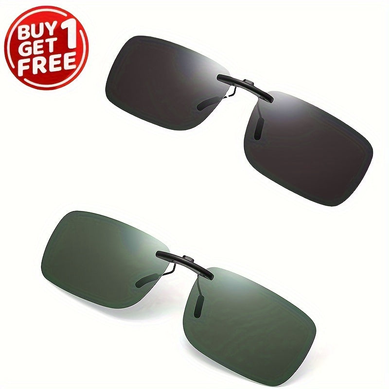 Buy one get one free Mother's Day special: Purchase 2 pieces of polarized clip-on sunglasses for women and men, perfect for drivers. These rimless flip-up glasses fit comfortably over prescription driving glasses.