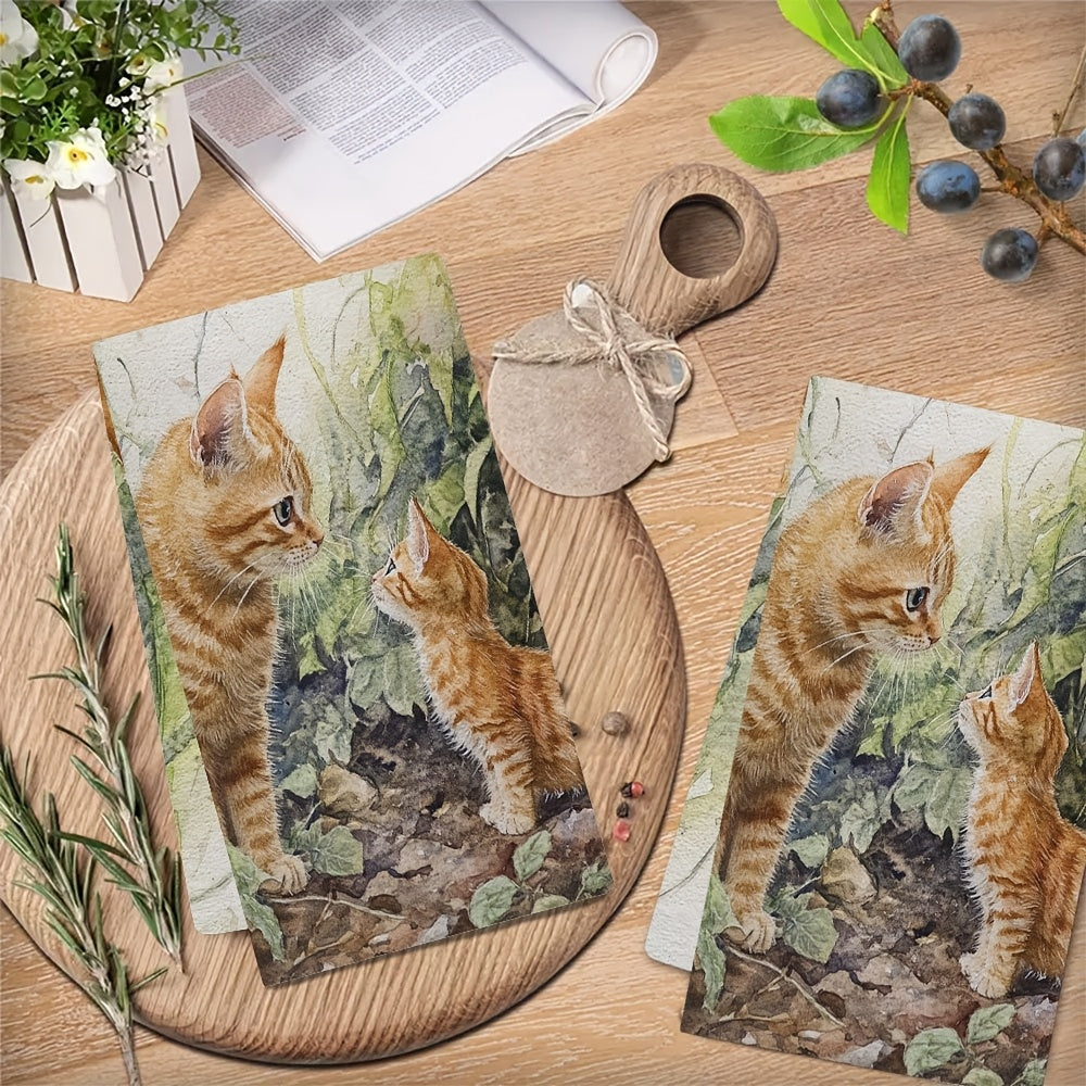 Get your hands on a set of 2 ultra soft kitchen towels featuring a charming "Curious Sniff of a Kitten" design. These highly absorbent and machine washable dish hand towels come in a contemporary style and measure 40.64x60.96 cm. Perfect for home decor