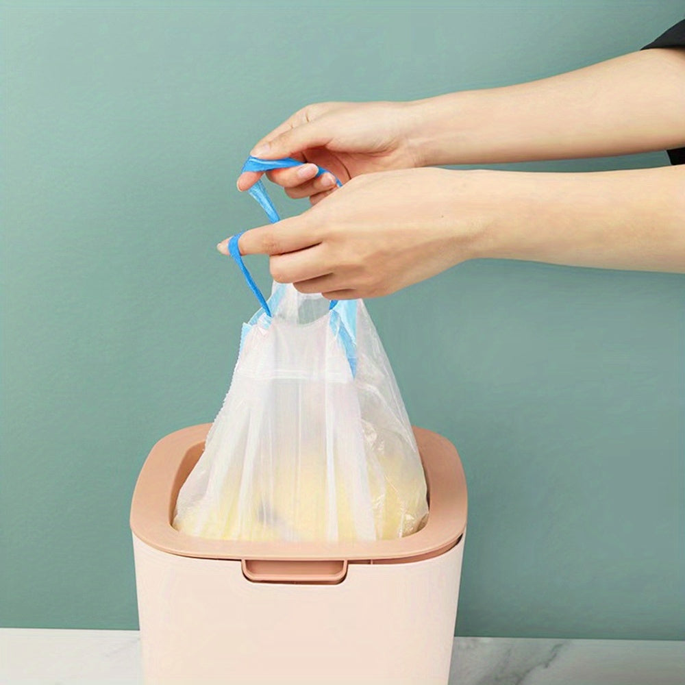 These heavy-duty 4-gallon small drawstring plastic trash bags come in rolls of five, with 75 bags in each roll. They are foldable, leak-proof, and easy to tie, making them perfect for use in bathrooms, restrooms, bedrooms, offices, and toilets. Designed