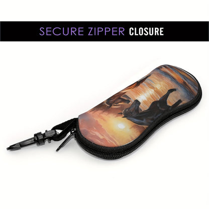 Trendy Horse Patterned Glasses Case - Stylish and Convenient Neoprene Eyewear Pouch with Zipper and Belt Clip for Women