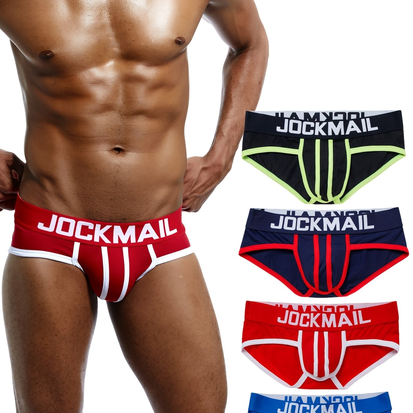 JOCKMAIL 4pcs Men's Fashion Low-Rise Cotton Briefs with Color Block Design