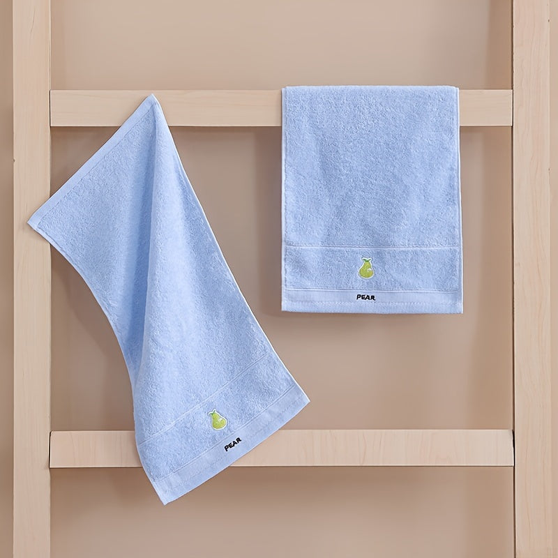 4-Pack of fruit embroidered hand towels, made of super soft knit fabric, 400gsm, hand wash only, perfect for daily use.