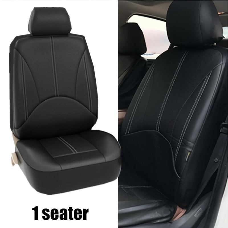 Luxury PU leather seat cover set with full coverage cushion protectors. Waterproof and stain-resistant, easy to install. Fits most vehicles.