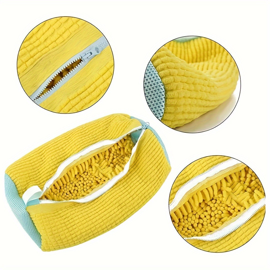 Durable and reusable shoe wash bag, fits all shoes, 360° cleaning, portable for travel laundry, yellow and grey