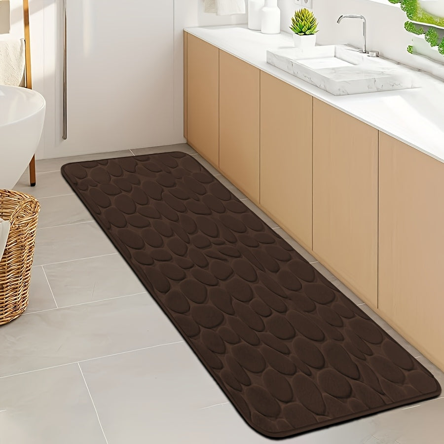 Quick-Dry Pebble Bath Mat, Thick Non-Slip Sponge Floor Mat for Bathroom, Machine Washable, Soft Coral Fleece - Ideal for Home Decor in Kitchen, Laundry Room, Bedroom, and Bathroom.