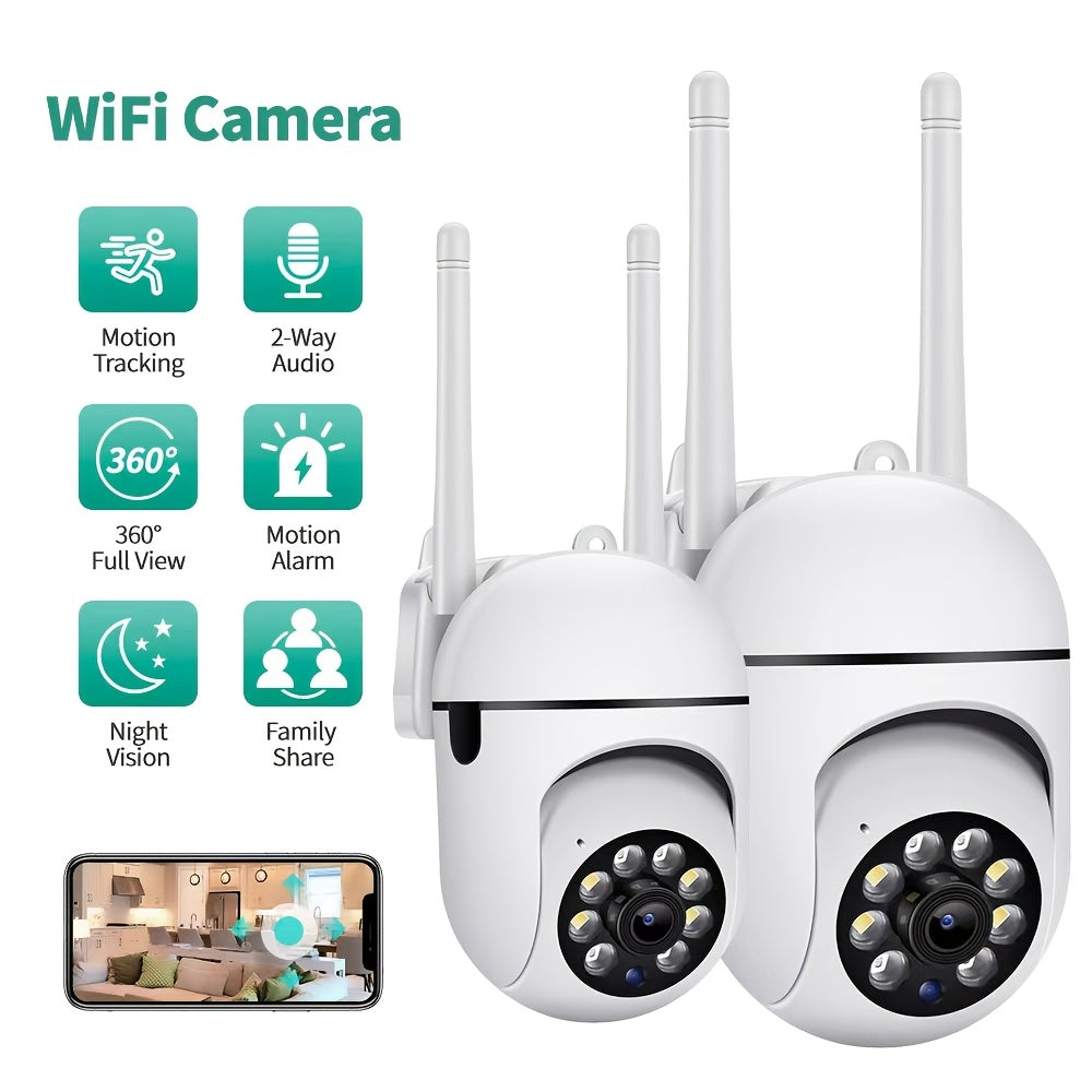 1080P HD wireless security camera set with color night vision, spotlight, siren, 2-way audio, motion tracking, and Amazon Alexa compatibility. Designed for home and outdoor surveillance