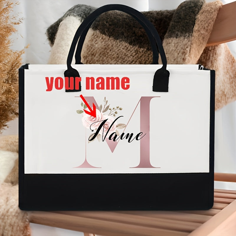 Personalized Polyester Tote Bag with Custom Initial and Floral Design- Perfect for Bachelorette Party Gift, Fade Resistant