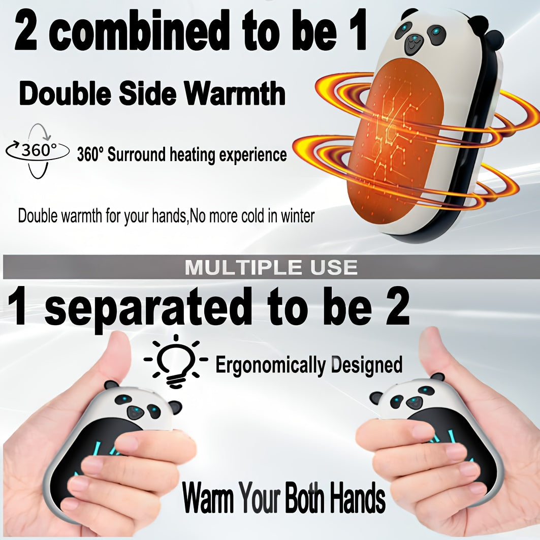 Set of 2 Rechargeable Hand Warmers, 3000mAh each - Providing Long-lasting Heat for up to 20 Hours. Portable Pocket Hand Warmers in White Panda design, suitable for Women and Men. Perfect for Outdoor Camping, Hunting Gear, and as Girls' Clothing