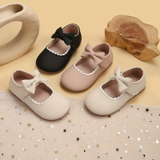 Stylish Solid Color Mary Jane Shoes with Bowknot for Girls, Lightweight Non-slip Flats for All Seasons