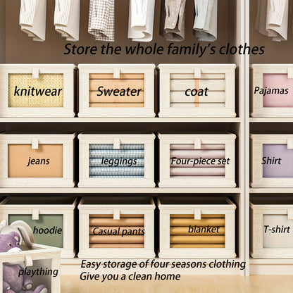 Multifunctional linen storage box in cream - spacious and portable organizer for various items.