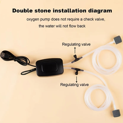 USB-Powered portable aquarium air pump for fish tanks, with dual adjustable holes for high-efficiency oxygenation.