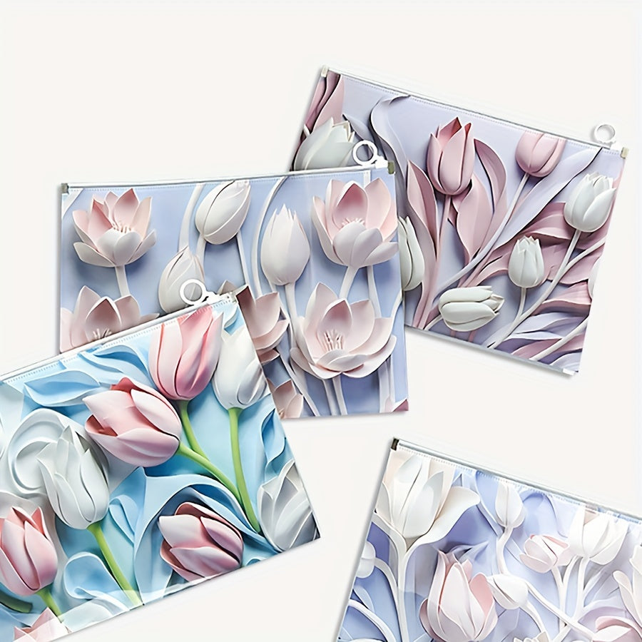 1pc Classic Style A4 Document Holder made of durable PP material with a 3D tulip design, ideal for organizing office materials.