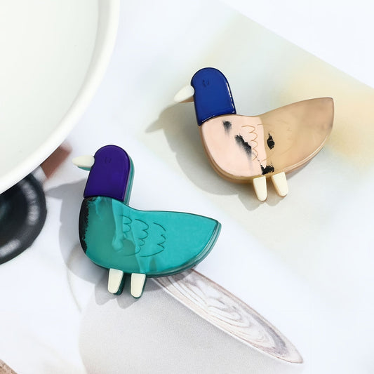 Quackie Chic Acrylic Duck Brooch Pin - Cartoon Style Animal Shaped Lapel Pin - Unique Fashion Accessory for Clothing and Scarves