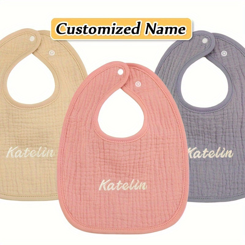 Set of four custom bibs with personalized names - made of soft, breathable, and highly absorbent material with adjustable snap closure. Perfect for newborns and makes a great gift for Christmas, New Year, or Halloween.