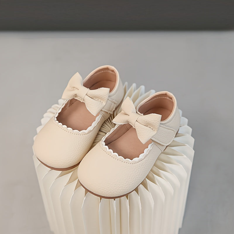 Stylish Solid Color Mary Jane Shoes with Bowknot for Girls, Lightweight Non-slip Flats for All Seasons