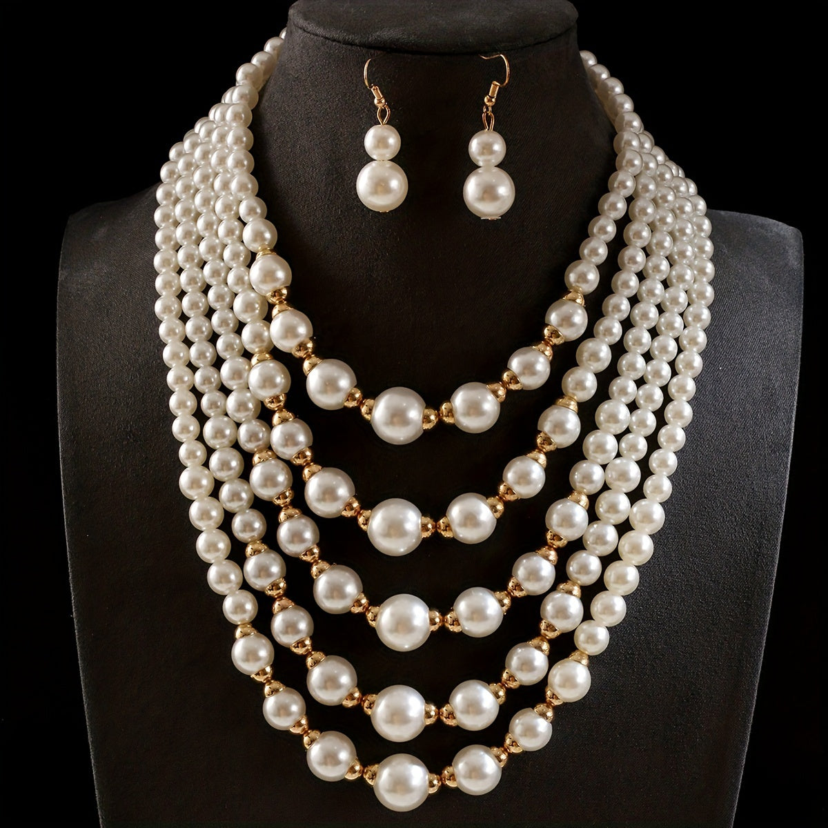 Valentine's Day Special: Elegant Vintage-Inspired Multi-Layer Imitation Pearl Jewelry Set with Necklace and Earrings, Beaded Material, Unplated, Ideal for Weddings and Gifting, Perfect for Any Season