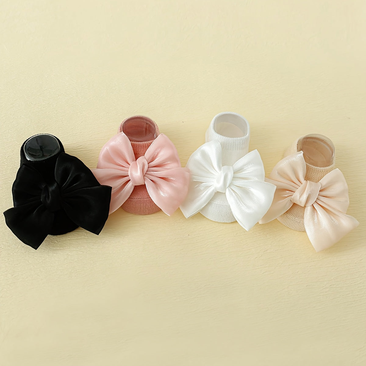 4 Pairs Kids Bowknot Solid Cotton Blend Anti-Skid Socks with Dot Glue, Trendy Floor Socks for All Seasons