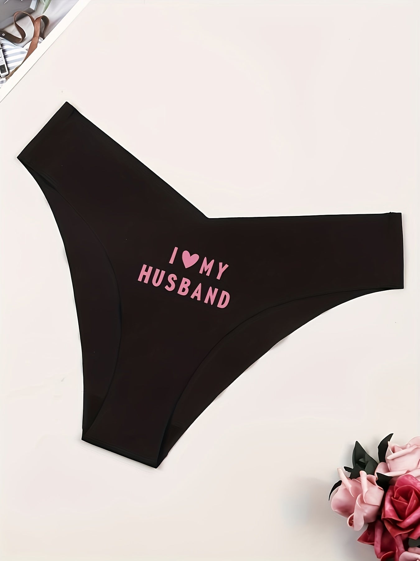 Sexy "I Love My Husband" briefs for women, comfortable and breathable.