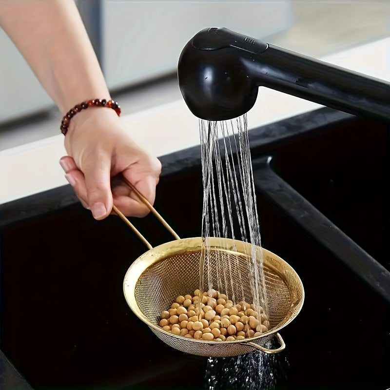 3-piece golden stainless steel strainer set for baking and cooking, perfect for home and restaurant use.