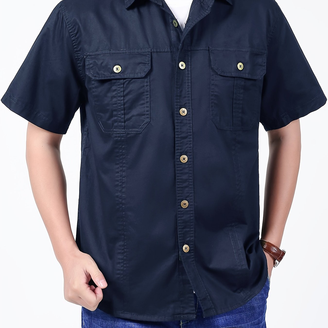 New summer men's cotton casual short-sleeved shirt