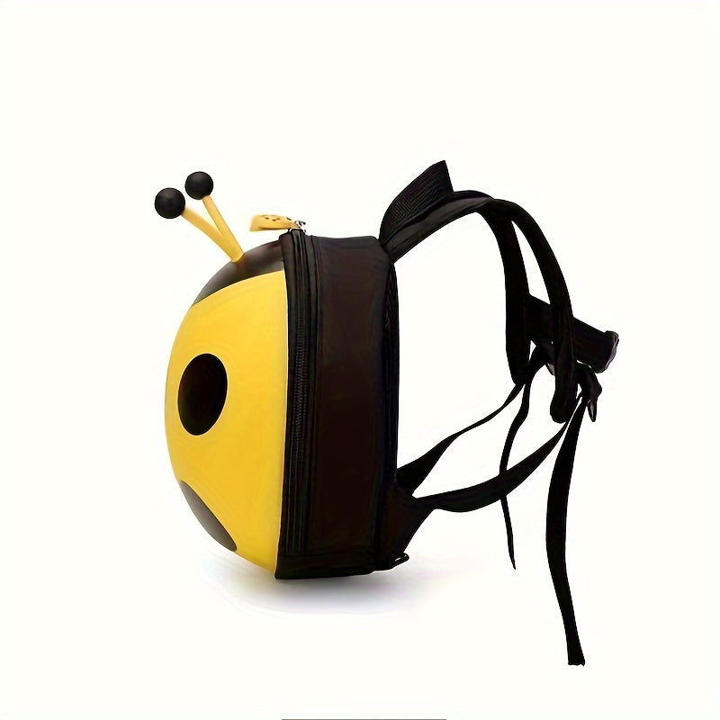 Durable, waterproof ladybug backpack for toddlers 1-3 years. Adjustable straps, stain-resistant, EVA material with yellow & black polka dot design. Perfect for boys & girls.