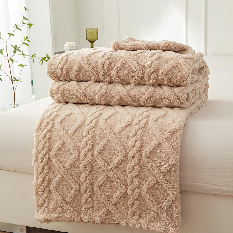 Stay warm and cozy with the FAGEJIE Soft Warm Plush Lamb Fleece Throw Blanket. Featuring a 3D fashionable design, this thick flannel blanket is perfect for bed, couch, or travel. Made of machine washable polyester, this multifunctional air conditioning