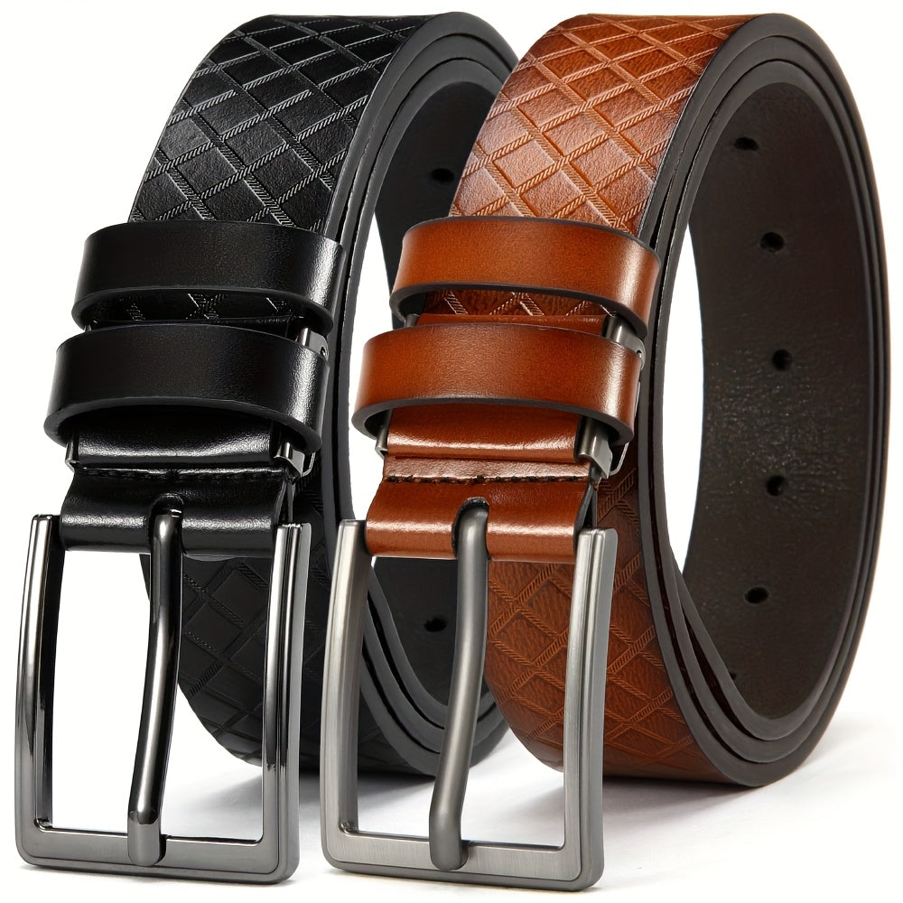 2 DOOPAI Men's Genuine Leather Belts - Adjustable 3.17cm Width, Classic Square Buckle, Ideal for Jeans & Dress Pants, Includes Gift Box - Black & Brown