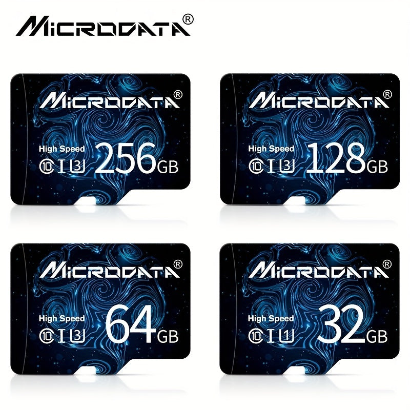 New micro TF SD cards with 32GB SDHC Class 10 for fast storage, also in 64GB, 128GB, and 256GB U3 SDXC mini flash drives for smartphones with an SD adapter.