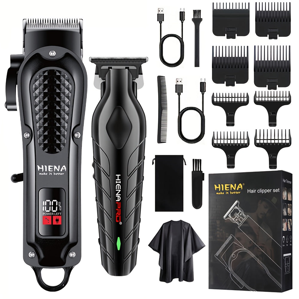 Men's Electric Hair Clipper Set with LCD Display, T-Blade, USB Rechargeable, Lithium Battery, Multiple Comb Attachments - Ideal Gift