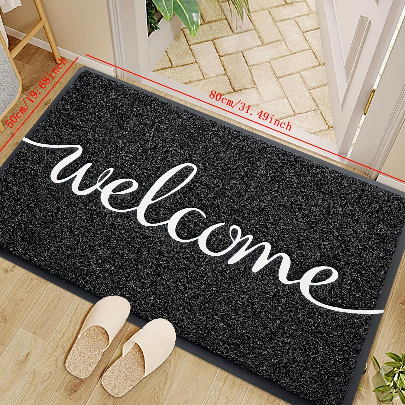 Qora Xush Kelibsiz Uyga Kirish Non-Slip Doormat - Ichki va Tashqi Joylar uchun Mustahkam, Kam Parvarish Talab Qiladigan Polyester Gilam, Kirish Joylari, Patio va Garajlar uchun Ideal