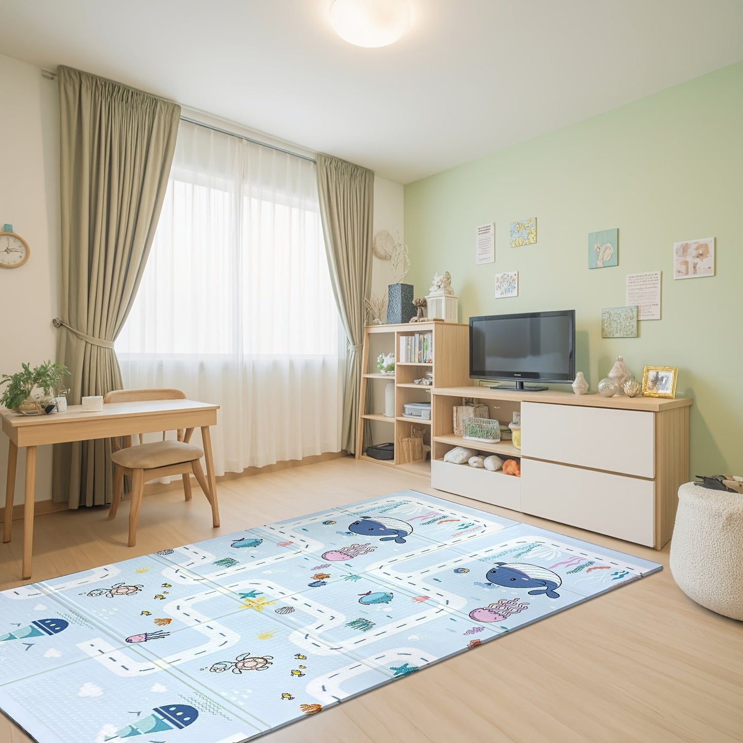 Foldable Non-Slip Foam Floor Pad in Light Purple/Deep Pink/White/Blue - Perfect for Youngsters - Reversible Waterproof Mat - Great for First Steps & Nursery Decor - Ideal Gift for Christmas, Halloween, Thanksgiving, Easter.