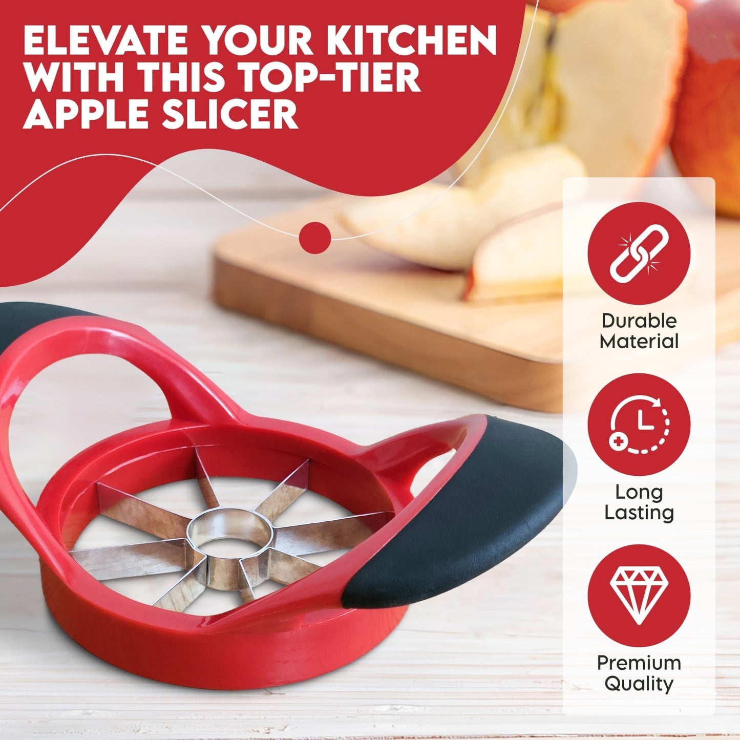 Apple Slicer Set with Large Corer, Ultra-Sharp Cutter, Pitter, Divider, Sturdy Rust-Resistant Fruit Slicer for Large Apples - Essential Kitchen Tool