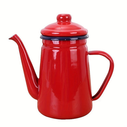 Retro Thickened Enamel Tea Kettle - 1.1L capacity, perfect for making coffee, oil, milk tea, and more. Ideal for both summer and winter drinkware, these enamel kettles are a stylish addition to your home kitchen. Great for back to school supplies.