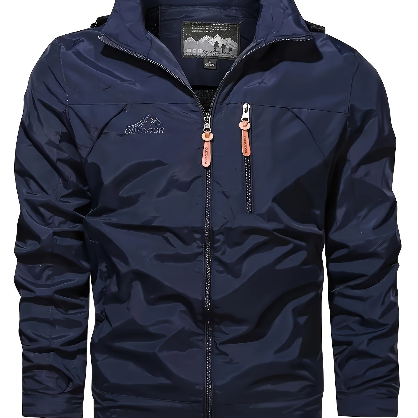 Men's Windproof Hooded Jacket for outdoor activities, machine washable.