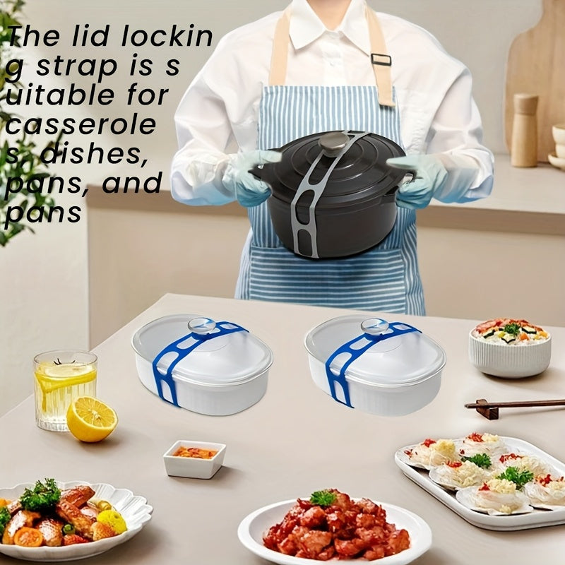 Flexible Silicone Strap - a Versatile Tool for Securing Boxes, Fixing Home Essentials, and Keeping Lids in Place on Pots and Bowls. This Reusable Strap is Compatible with Various Cookware Including Slow Cookers, Casseroles, and Frying Pans.