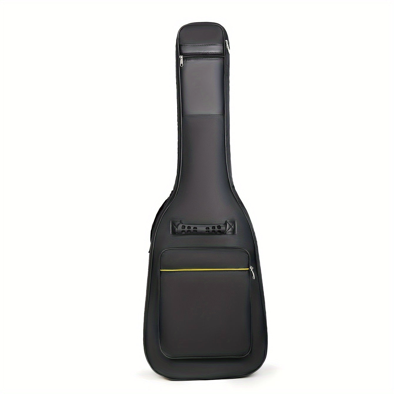 Black Universal Electric Guitar Case made of 5mm thick waterproof polyester fabric. Features dual shoulder straps, handheld side and front, and is easy to wipe clean. Fits 39-Inch Guitars.