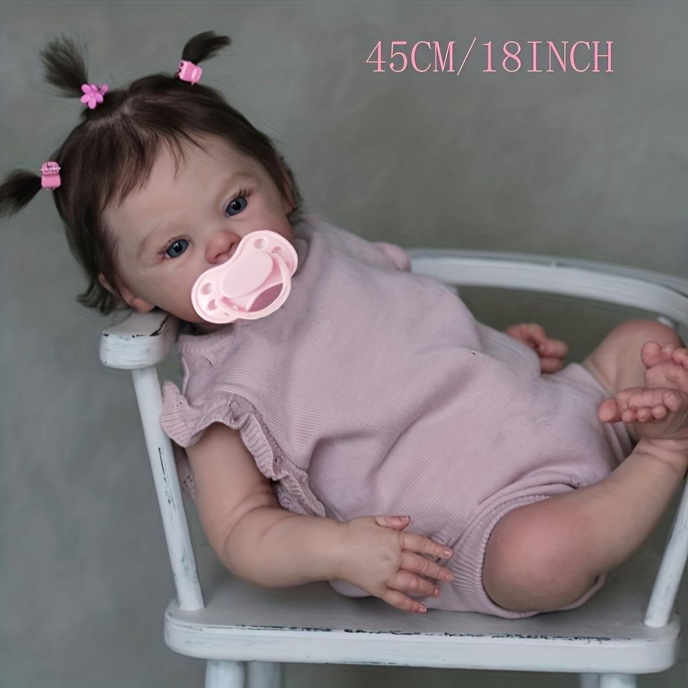 BZDOLL 45cm Soft Vinyl Reborn Baby Doll with 3D-Painted Veins, Cloth Body, Fantasy Theme, Realistic Girl Toy, Ideal Birthday Gift for Kids