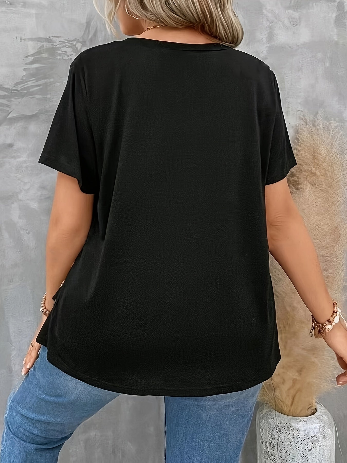 Plus Size V-Neck Button T-Shirt for Women