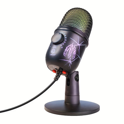 LMBGM USB Condenser Microphone with RGB Lighting, Volume Control, Noise Reduction, USB-C Connector, Unidirectional Polar Pattern; ideal for Gaming, Singing, Streaming, Video Conferencing