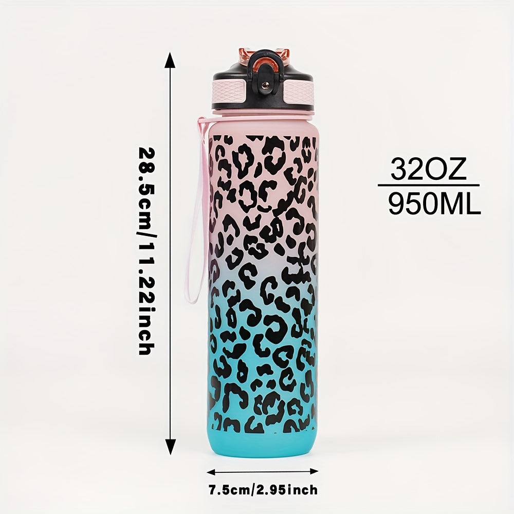 32oz Leopard Print Gradient Straw Cup - BPA-free suv shishasi uy va ochiq sportlar uchun, piyoda sayohat, lagerda qolish, fitnes uchun ideal - ajoyib bayram sovg'asi