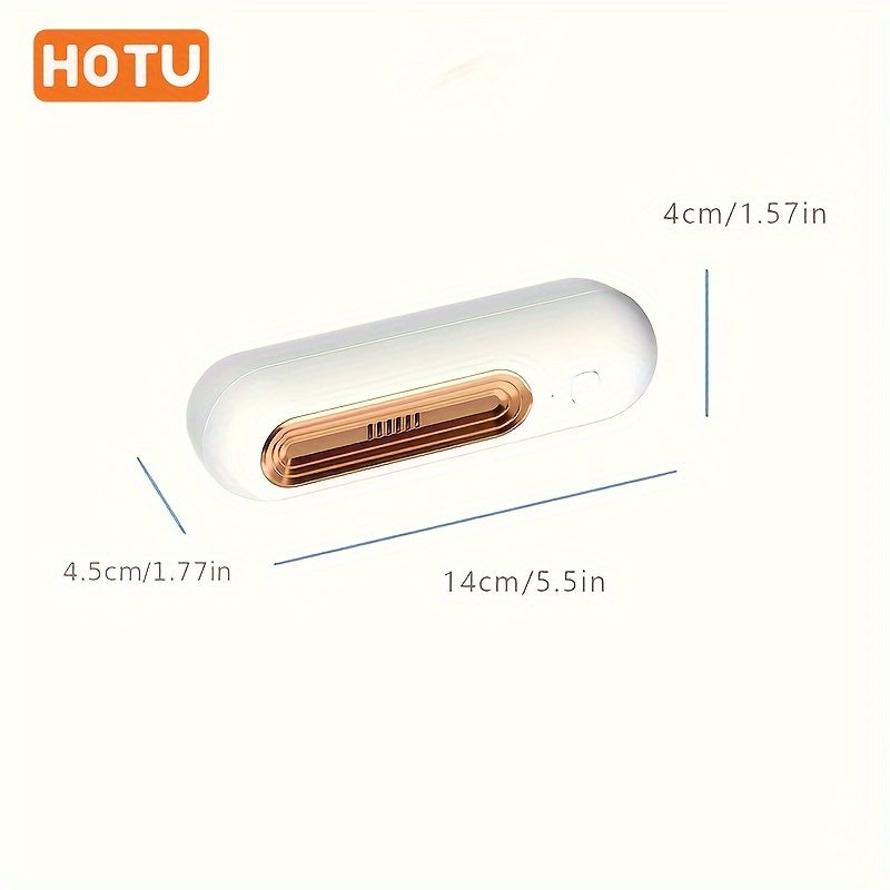 HOTU USB Rechargeable Refrigerator Odor Eliminator, Portable Air Purifier with Advanced Filtration, White with Golden Accents for Home & Office Use.