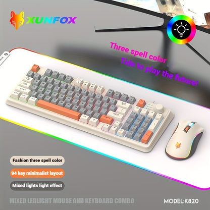 1 dona XUNFOX 94-tugmachali Mexanik O'yin Klaviaturasi va Sichqoncha Kombinatsiyasi, USB Simli, Yengil, RGB Yoritilgan, Aqlli Boshqaruv, O'yinchilar uchun Ideal.