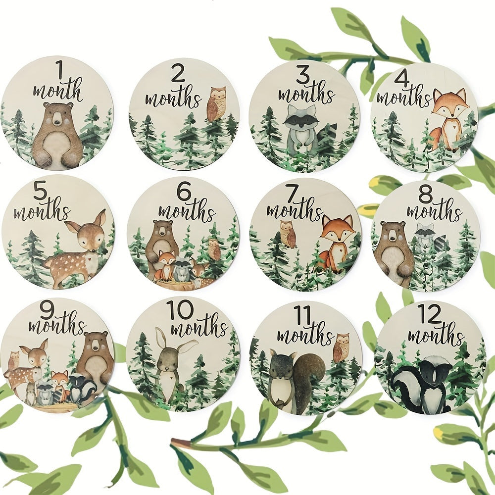 Set of 12 Wooden Milestone Cards - Perfect for Monthly Announcements and Growth Tracking in Photography, Creating a First Year Keepsake Collection, Using as Photography Props, Documenting Pregnancy Journey, and Displaying as Month Round Signs