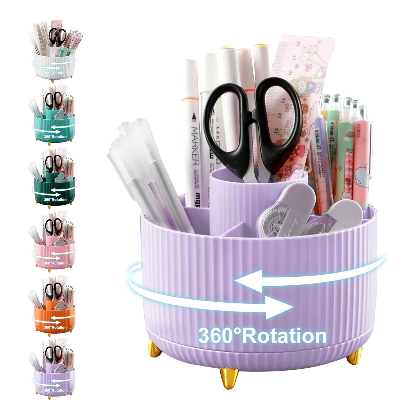 5-Slot Pencil Holder with Rotating Desk Organizer, Large Storage Capacity, available in 7 colors with Utility Hooks