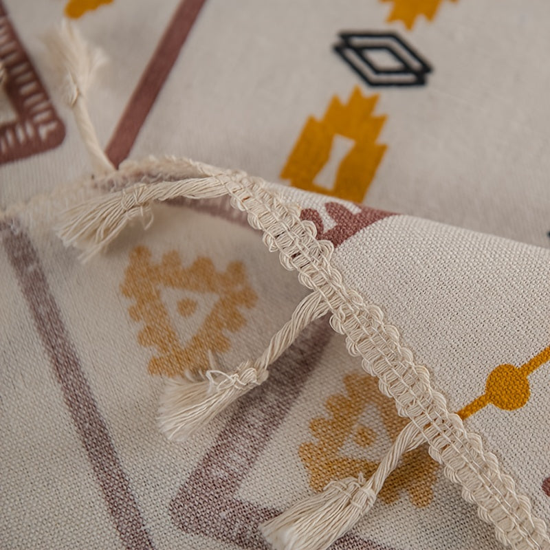 Boho style rectangular tablecloth with tassels - waterproof and oil proof for home decor.