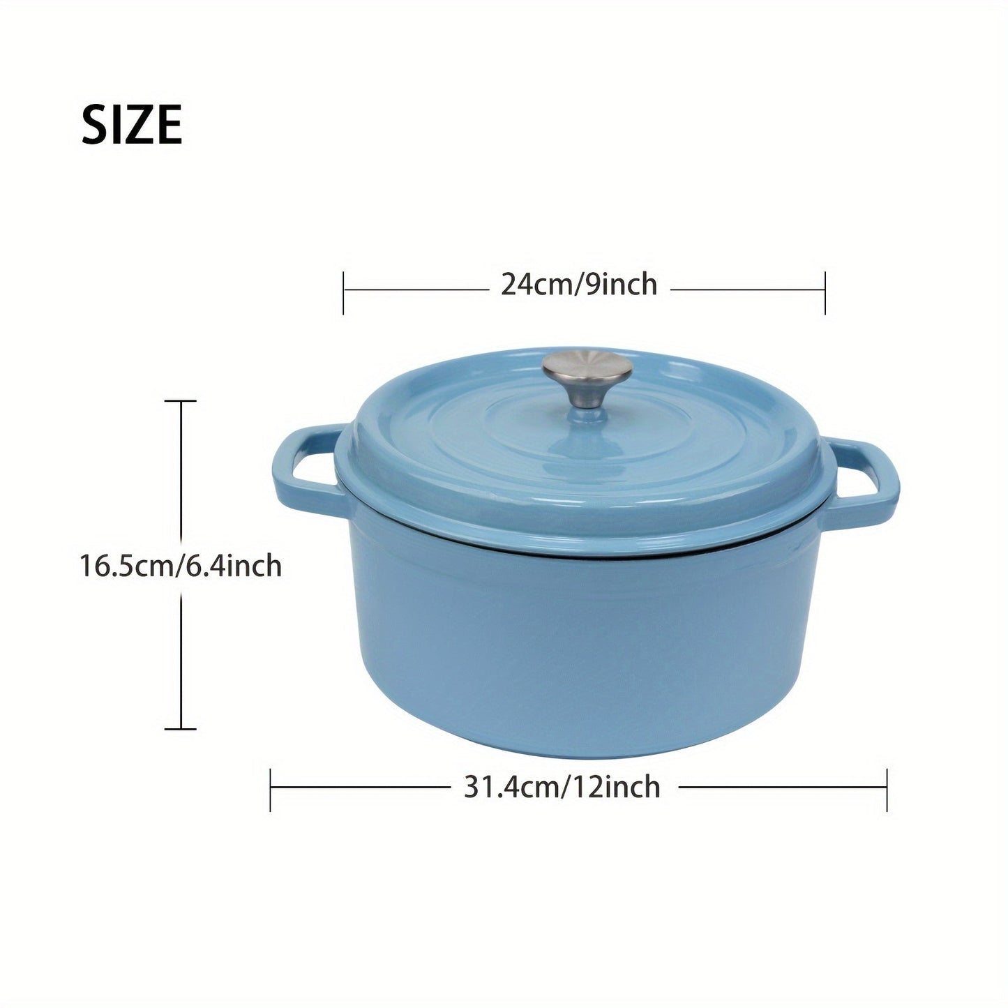 Klassik 24 sm Enameled Cast Iron Dutch Oven, Qoplamasiz, Kuch uchun Ko'p Qavatli Qoplamalar, Oshxona Qozonlari, Oq rang, Namlik va Oziqlanishni Saqlash