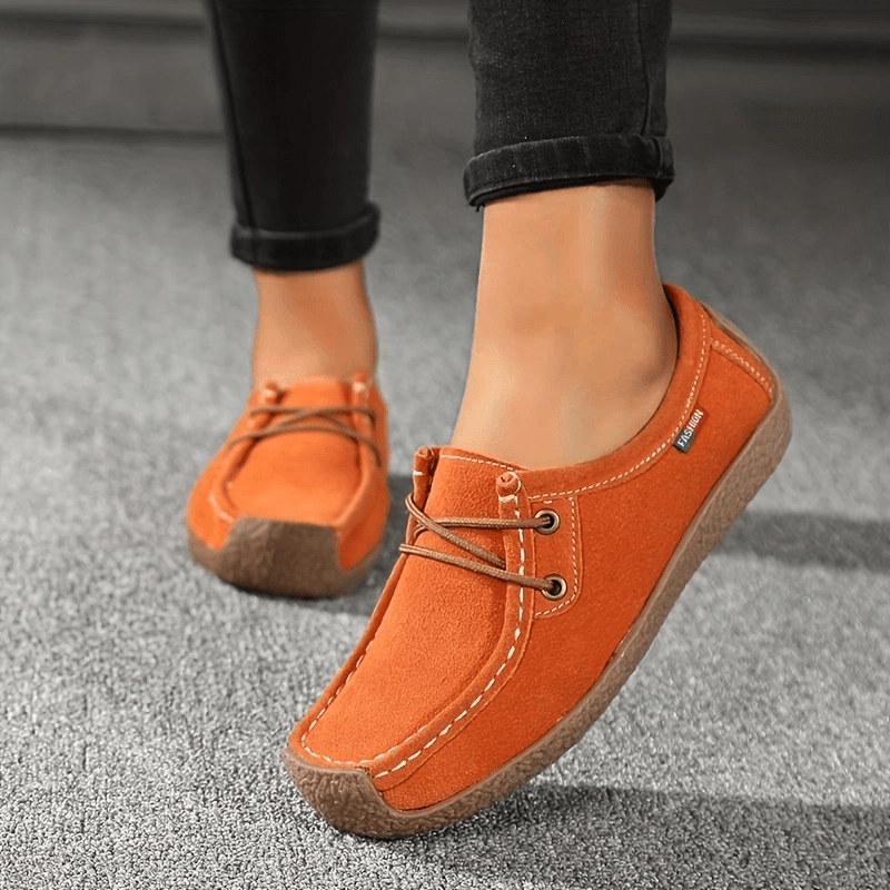 Red slip-on loafers for women with lightweight faux leather upper and PU sole, T-strap lacing, perfect for all seasons.