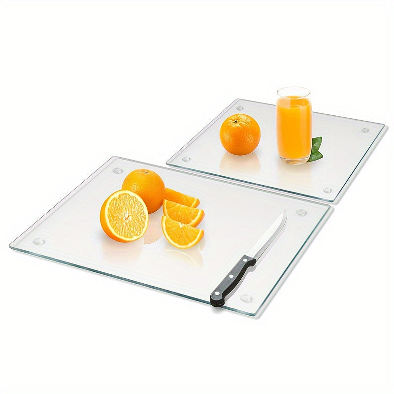 Set of 2 Clear Tempered Glass Cutting Boards for Kitchen, Heat Resistant Countertop Protector with Non-Slip Feet, Available in 33.02X25.4 cm and 43.18X38.1 cm Sizes